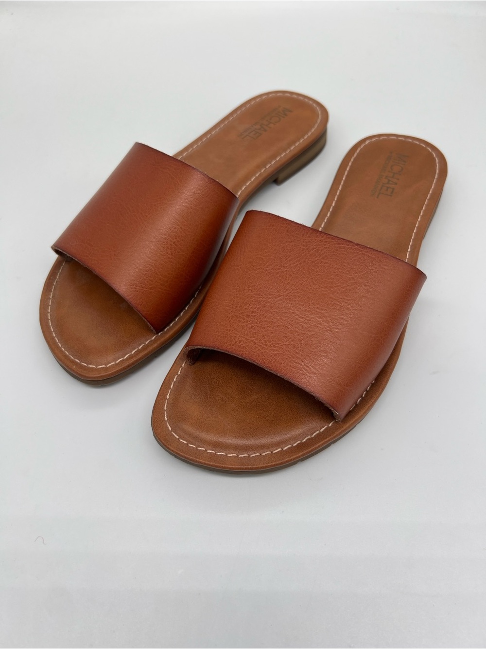 Michael by Michael Shannon Tan Slide Sandals - Classic Leather Slip-On